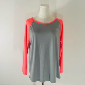 Under Armour HeatGear Loose Gray & Neon Pink Long Sleeve Shirt Size L #1293980